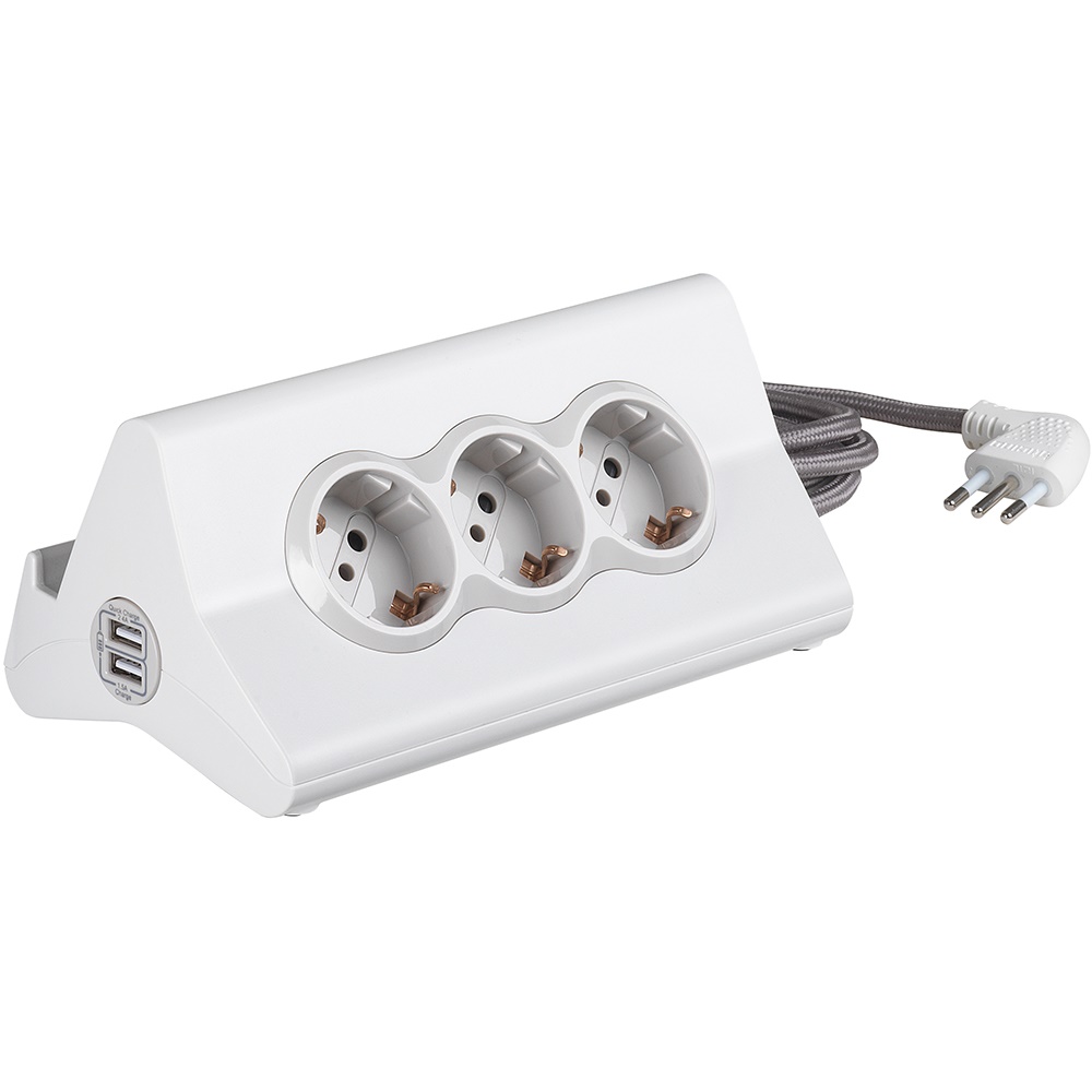 Multipresa scrivania 2m 3 prese 10A P30 + 2 USB Quick Charge bianca