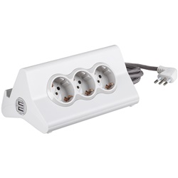 Multipresa scrivania 2m 3 prese 10A P30 + 2 USB Quick Charge bianca