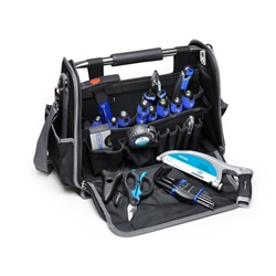 Borsa portautensili tessuto robusto 2 scomparti tasche interne uso professionale