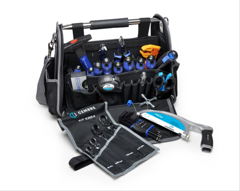 Borsa portautensili robusta tessuto 2 scomparti tasche interne uso professionale