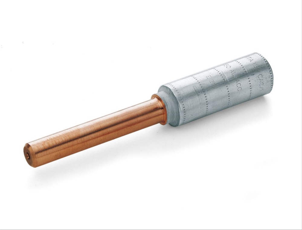 Capocorda bimetallico alluminio-rame a codolo per corde alluminio-acciaio, connessioni elettriche sicure e resistenti per impianti alta/media/bassa tensione, uso interno ed esterno