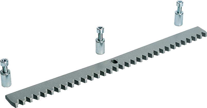 Cremagliera zincata acciaio laminato modulo 4 30x8 mm con fori e distanziali fissaggio