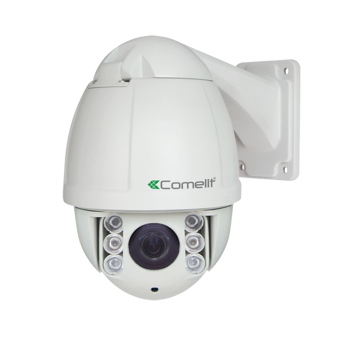 Telecamera AHD PTZ dome Full HD, zoom ottico 10x, IR 50m, IP66 4.5, supporto parete, cavi e alimentatore