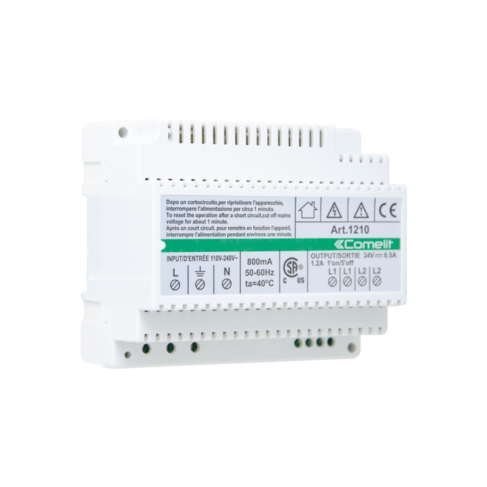 Alimentatore SB2, ingresso 110-240VAC, uscite L1-L2, terminazione 1216, 6 moduli DIN