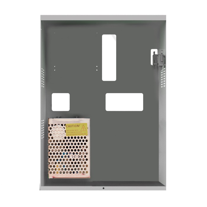 Serie Vedo - Alimentatore 13.8VDC 1.5A in box metallico, alloggiamento batteria 7/18Ah, tamper, 315x440x95mm