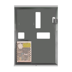 Serie Vedo - Alimentatore 13.8VDC 1.5A in box metallico, alloggiamento batteria 7/18Ah, tamper, 315x440x95mm
