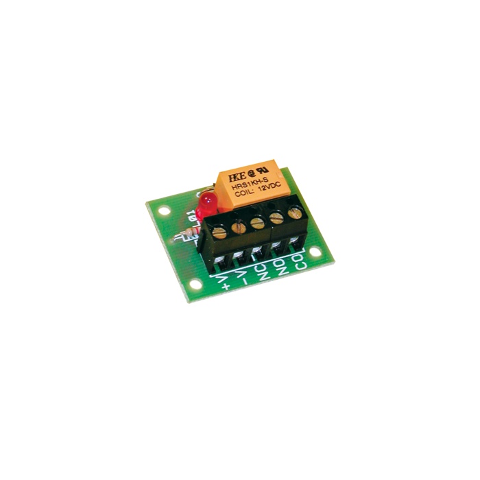 Scheda relè singolo basso assorbimento, 12VDC 23mA, contatto 3A scambio libero NC/NO, 40x31x20mm