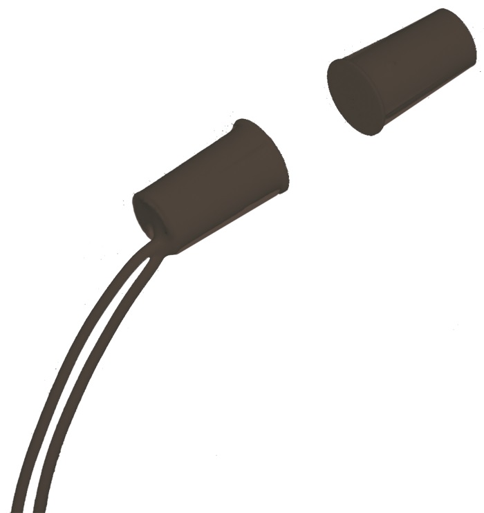 Contatto magnetico da incasso a sigaretta corto, plastica marrone, 18x11x11mm, non per infissi metallici