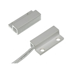 Contatto magnetico da superficie plastica bianca piccolo, terminali a filo, 26x27x9mm