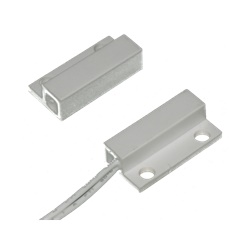 Contatto magnetico da superficie plastica bianca piccolo, terminali a filo, 26x27x9mm
