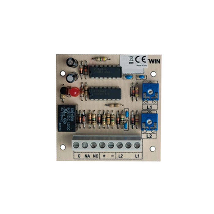 Scheda contaimpulsi per 2 sensori inerziali indipendenti, trimmer sensibilità, impulsi 3-30ms, 12VDC