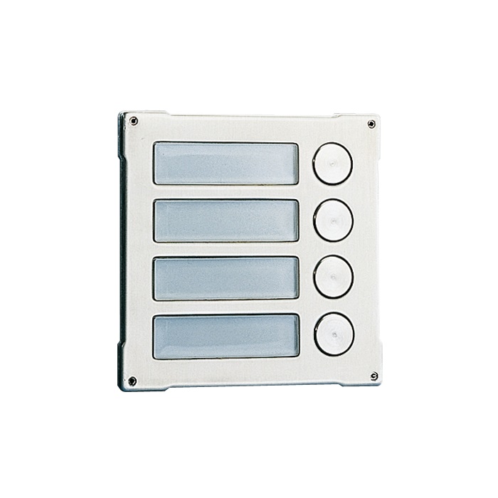 Serie Vandalcom - Modulo 4 pulsanti tradizionali, sistema ViP/Simplebus, doppia piastra acciaio inox 2.5mm, memoria EEPROM