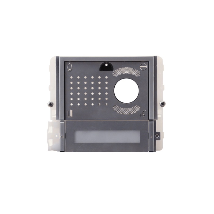 Serie Ikall Metal - Modulo 2 pulsanti predisposto per unità audio/video, finitura acciaio inox, illuminazione LED blu/bianco/spento