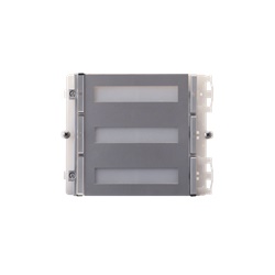 Serie Ikall Metal - Modulo 4 pulsanti, sistema Simplebus/ViP, finitura acciaio inox, cartellini portanome, illuminazione LED blu/bianco/spento