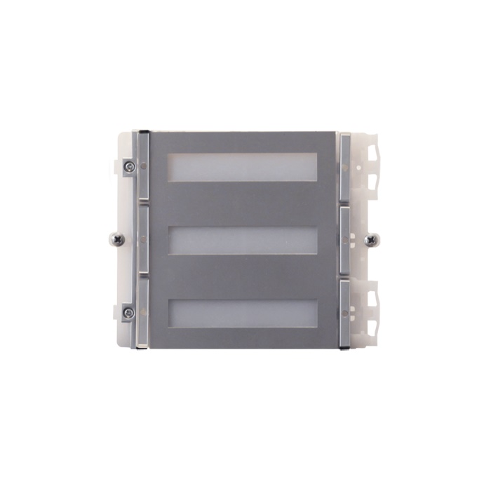 Serie Ikall Metal - Modulo 6 pulsanti, sistema Simplebus/ViP, finitura acciaio inox, cartellini portanome, illuminazione LED blu/bianco/spento