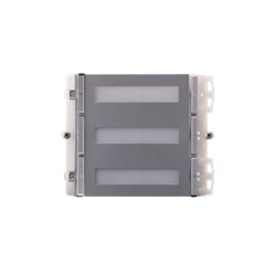 Serie Ikall Metal - Modulo 6 pulsanti, sistema Simplebus/ViP, finitura acciaio inox, cartellini portanome, illuminazione LED blu/bianco/spento