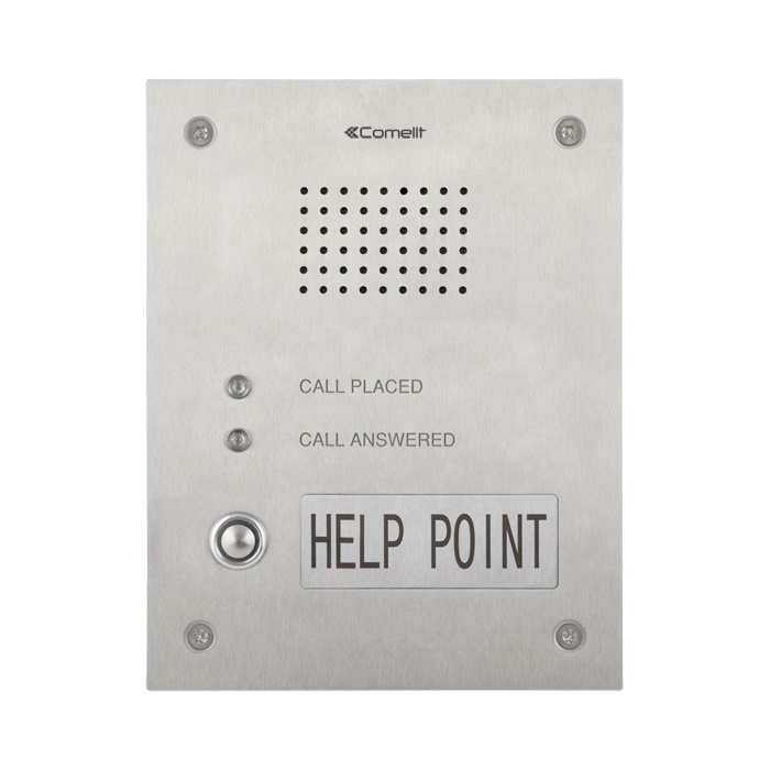 Serie Emergency - Pulsantiera audio Help Point da incasso in acciaio inox, 1 pulsante, sistema ViP, modulo audio PoE, LED stato chiamata