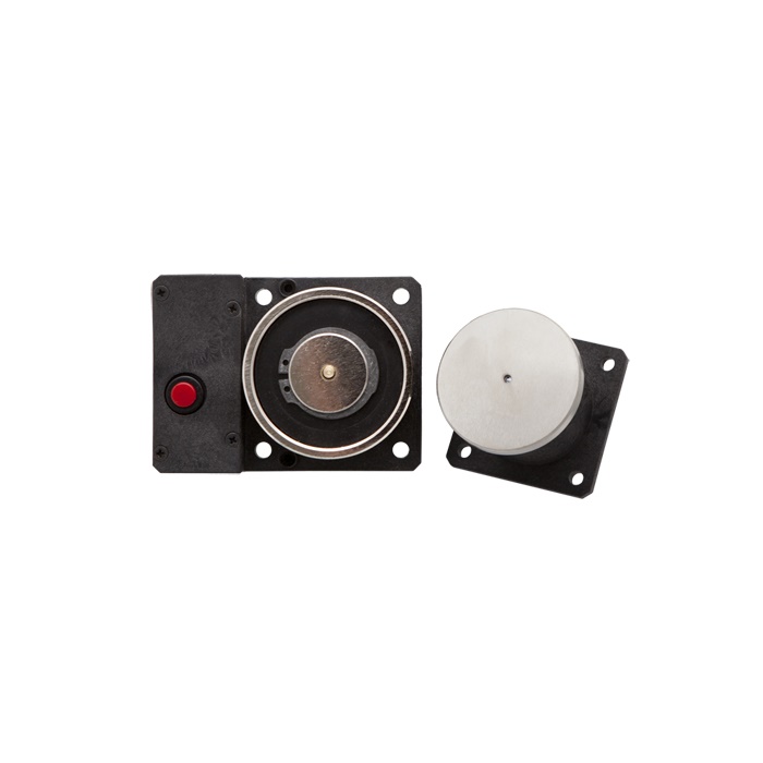 Elettromagnete 100kg porte tagliafuoco, pulsante sgancio, 24VDC 100mA, EN1155