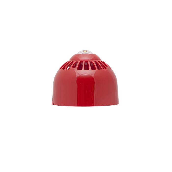 Sirena e lampeggiante soffitto, LED bianco, 94-97dB(A), copertura 3x15m, IP21, EN54-3/23