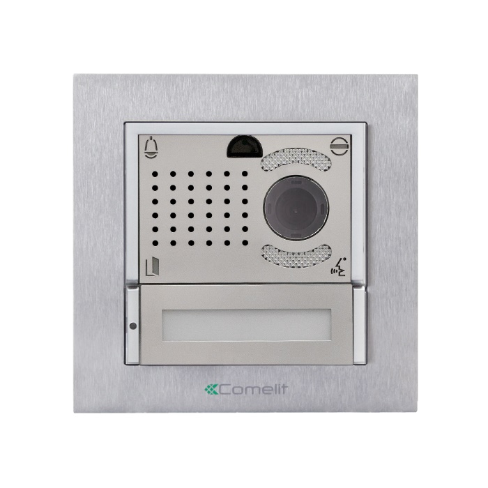 Serie Ikall Metal - Kit posto esterno monofamiliare, sistema ViP, pulsantiera silver 1 pulsante, gruppo A/V 4682HKD, indirizzo 100