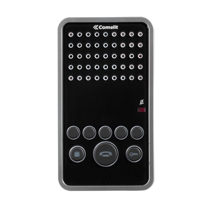 Citofono vivavoce full-duplex, sistema ViP, chiamata elettronica, privacy, 7 pulsanti configurabili, LED fonica attiva, finitura nera