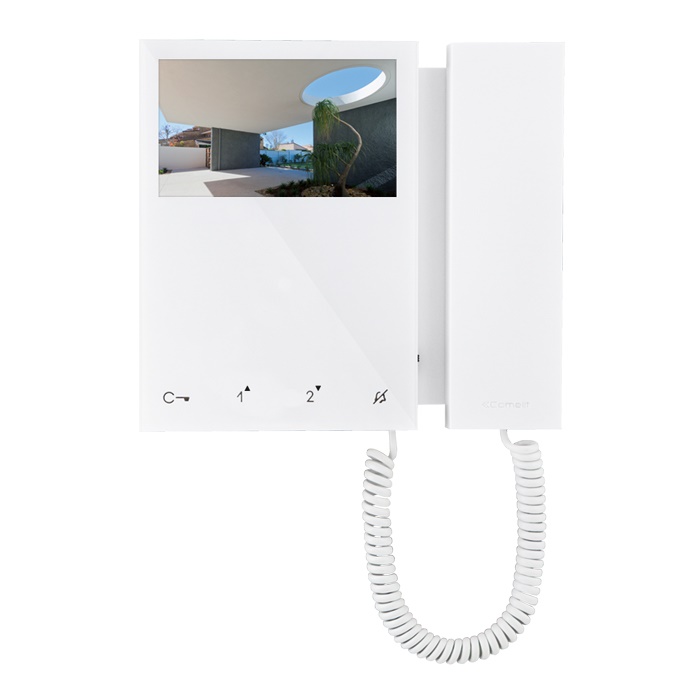 Serie Mini - Monitor 4.3/16:9 con cornetta a colori, sistema ViP, 4 pulsanti soft touch, boucle magnetique