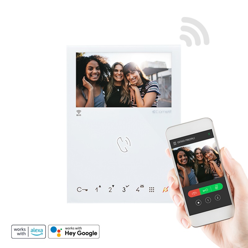 Serie Mini Wi-Fi - Videocitofono vivavoce Wi-Fi 4.3,  sistema Simplebus 2, app Comelit, riconoscimento facciale, Alexa/Google.