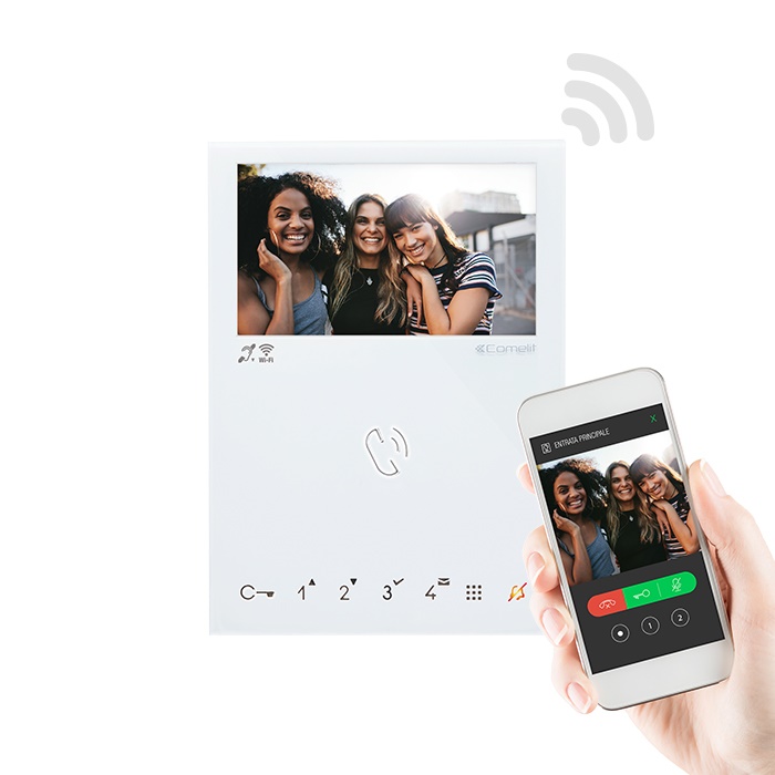 Serie Mini Wi-Fi - Monitor 4.3/16:9 vivavoce a colori, sistema ViP, Wi-Fi integrato, 7 pulsanti soft touch, boucle magnetique, PoE