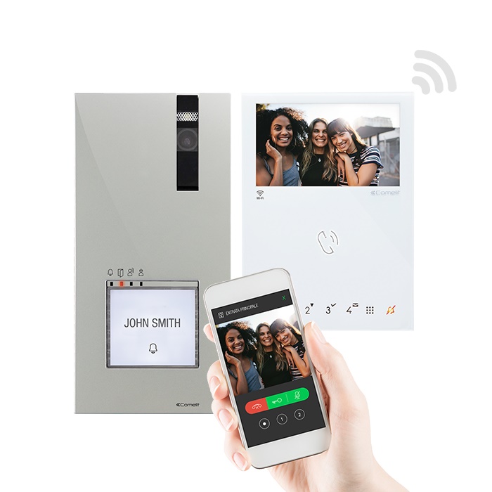 Serie Mini Wi-Fi - Kit video monofamiliare con posto esterno Quadra 4899MK e monitor 4.3 Wi-Fi, sistema ViP, preprogrammato, codec H.264