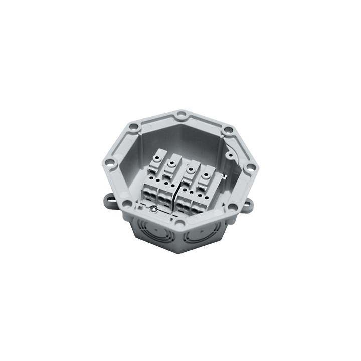 Cassetta derivazione PA6 V0 morsettiera multipla 4 poli 10 mmq 128x128 mm per impianti industriali e illuminazione pubblica