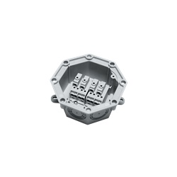 Cassetta derivazione PA6 V0 morsettiera multipla 4 poli 10 mmq 128x128 mm per impianti industriali e illuminazione pubblica