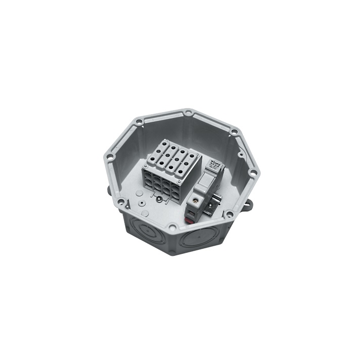 Cassette derivazione PA6 V0 4 poli 25mmq portafusibile IP54 industriale esterno parete palo