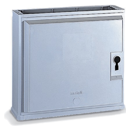 Sopralzo armadio vetroresina grigio RAL 7040 con serratura cremonese, ventilazione naturale, IP44 IK10, dimensioni 714x660x271 mm, uso industriale e civile