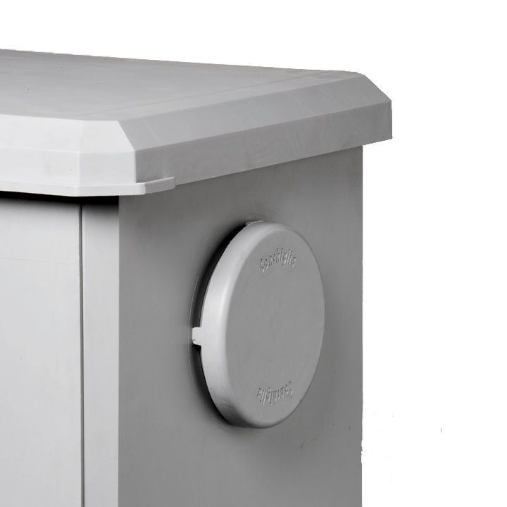 Bocchetta aerazione IP44 diametro 160 mm calotta SMC grigio RAL 7040 protezione IK10 per armadi serie RP