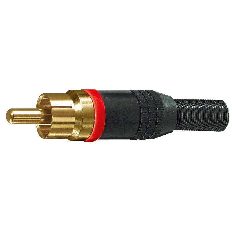 Spina RCA nera profilo anellato rosso connessioni audio-video alta qualità uso professionale e domestico