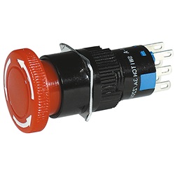 Interruttore bipolare a fungo con sblocco ergonomico per sicurezza e controllo circuiti elettrici