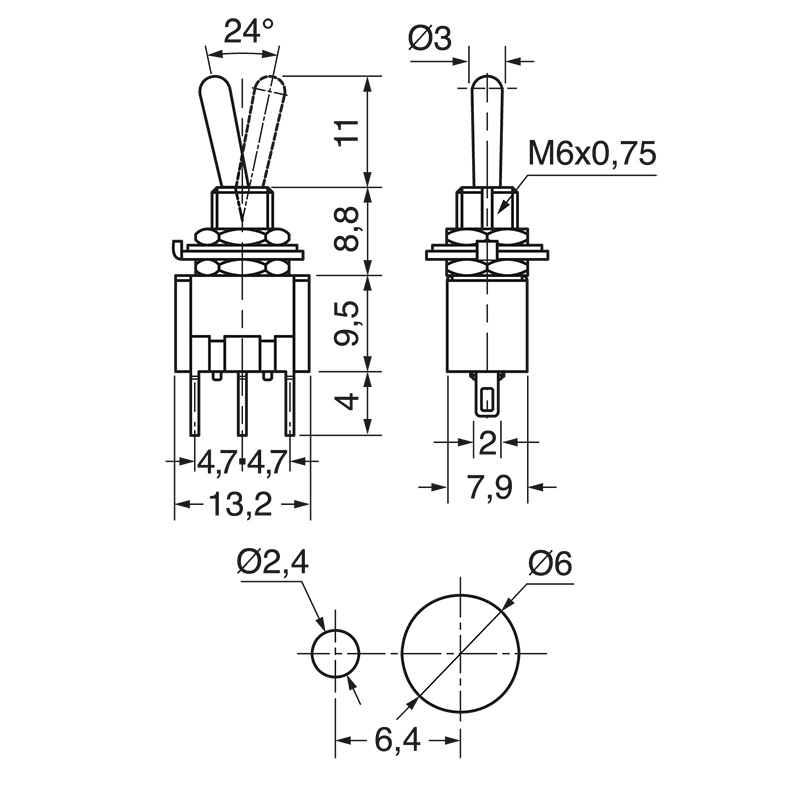 Deviatore miniatura 1 scatto 3 posizioni compatto per impianti elettrici residenziali e industriali