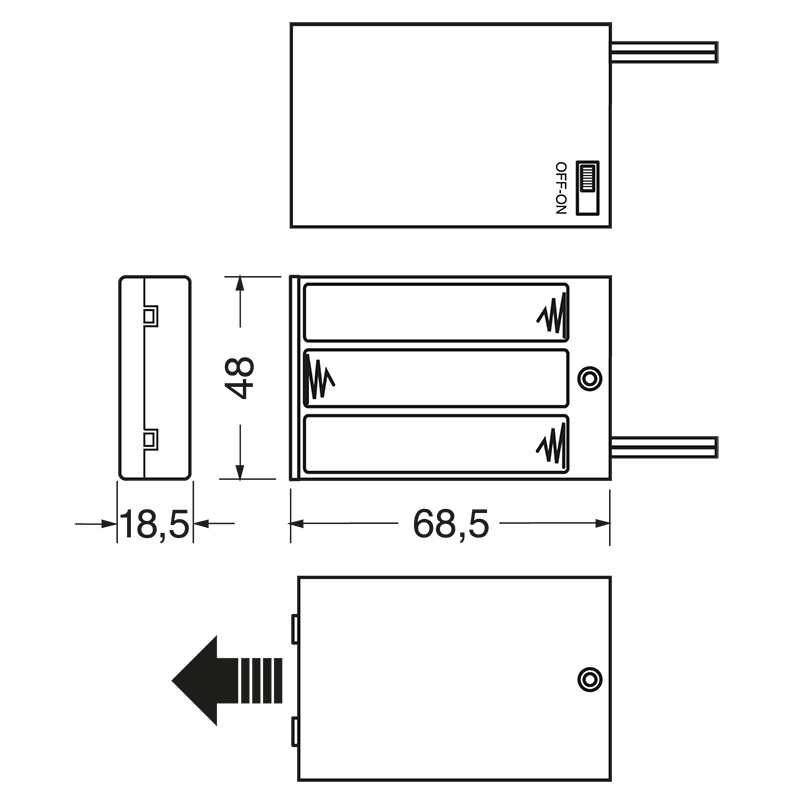 Portabatteria 3 pile stilo compatto resistente per applicazioni elettriche