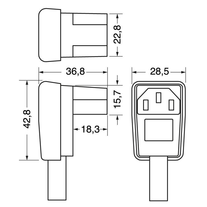 Presa volante tripolare ad angolo materiali resistenti per impianti elettrici domestici e professionali