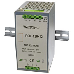 Alimentatore switching guida DIN 120W 12V compatto per impianti industriali e civili