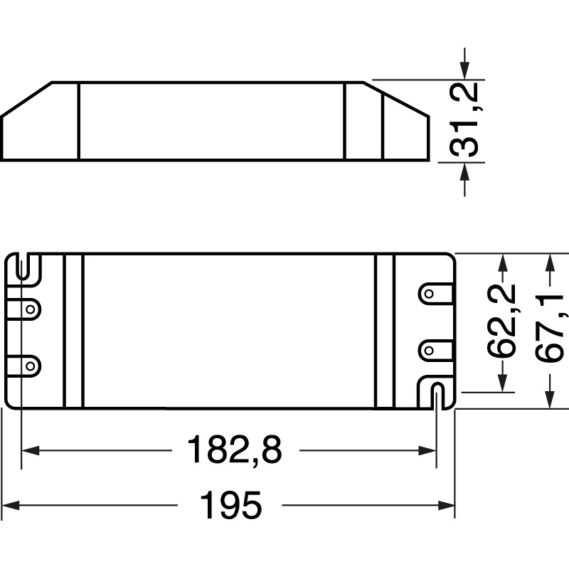 Driver LED slim 200W 24Vcc morsetti, alta efficienza, installazioni medie e grandi, uso interno ed esterno