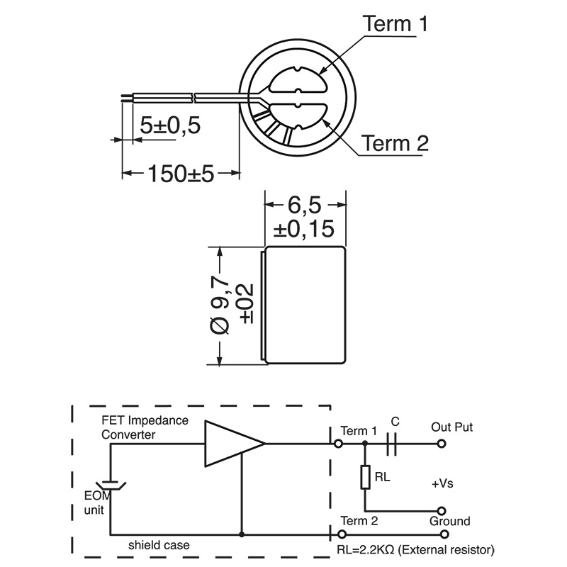 Capsula microfonica preamplificata fili 9,7 mm alta fedeltà per applicazioni audio professionali