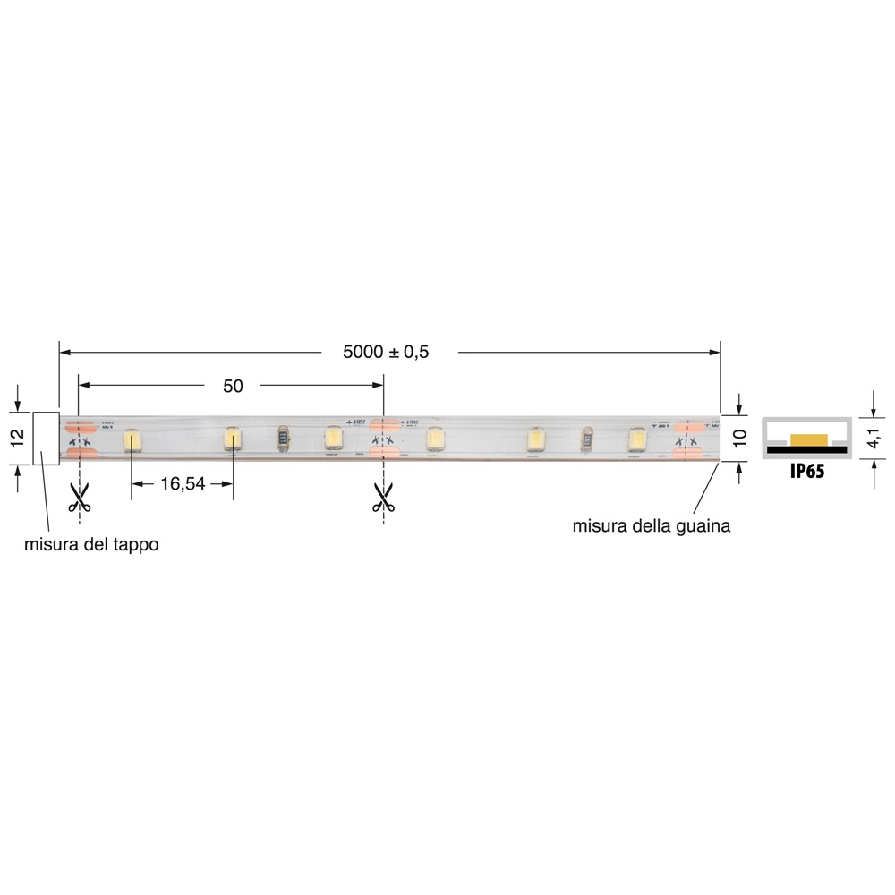 Striscia LED 5W/m 12V IP65 flessibile resistente acqua polvere per interni ed esterni