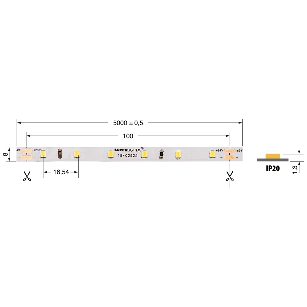 Striscia LED 5W/M 24V IP20 flessibile illuminazione interna risparmio energetico