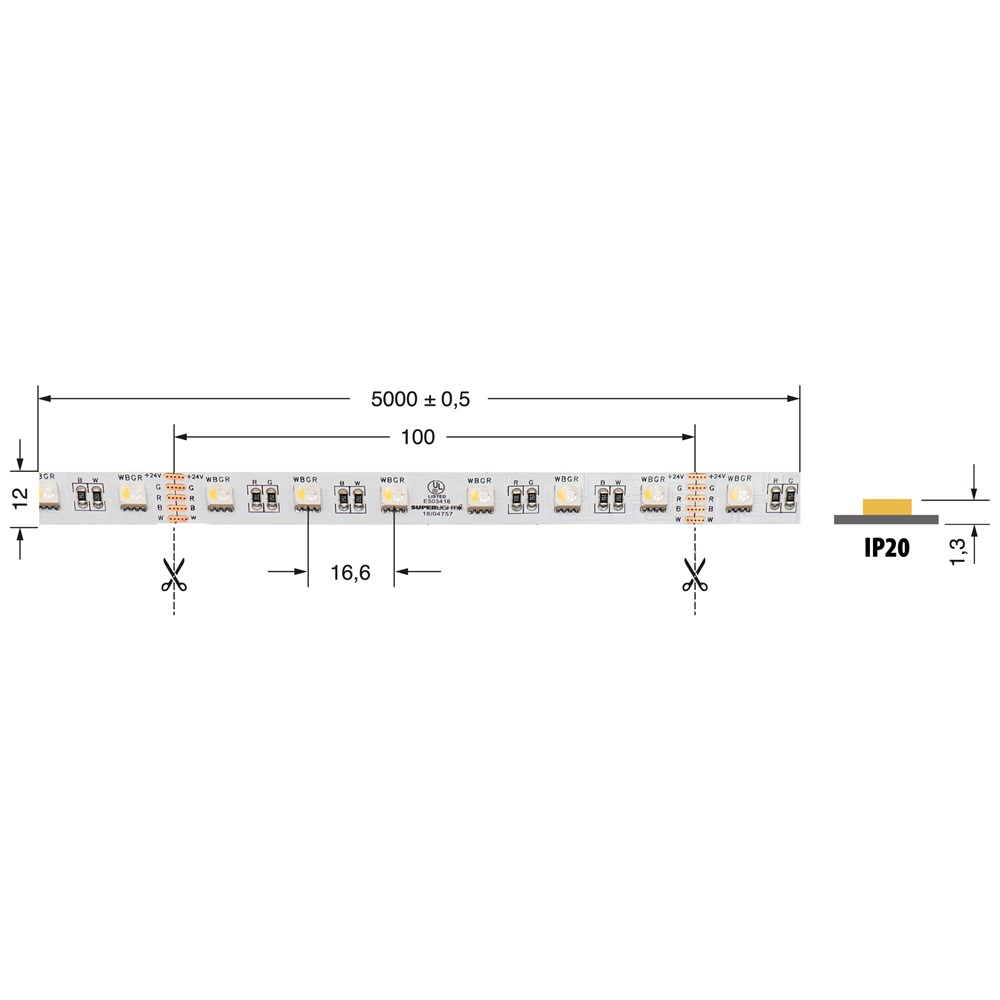 Striscia LED 19,2W/m RGBBC24VIP20 alta efficienza flessibile per interni ed esterni