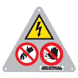 Cartello trittico pericolo alta visibilità materiali resistenti ambienti industriali elettrici sicurezza normativa