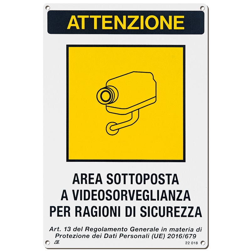 Cartello area videosorvegliata resistente per interni ed esterni, installazione semplice, prevenzione intrusioni