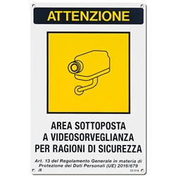 Cartello area videosorvegliata resistente per interni ed esterni, installazione semplice, prevenzione intrusioni