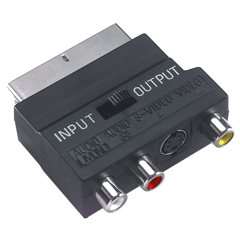 Adattatore SCART audio/video compatto resistente per collegamenti domestici e professionali
