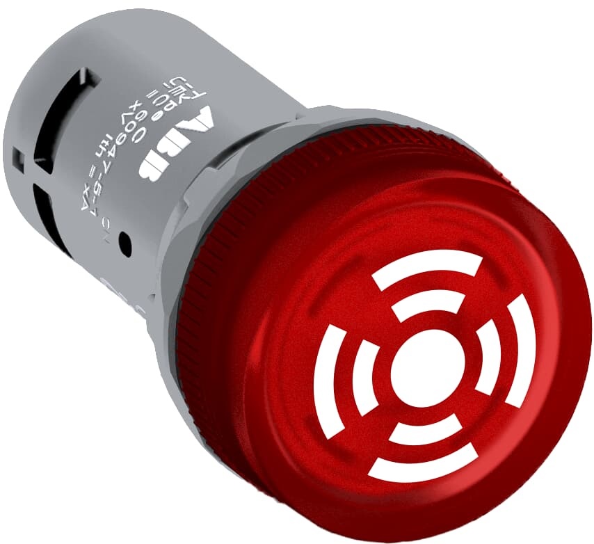 Buzzer compatto pulsante rosso 230V AC per segnalazione acustica sicurezza elettrica residenziale e industriale